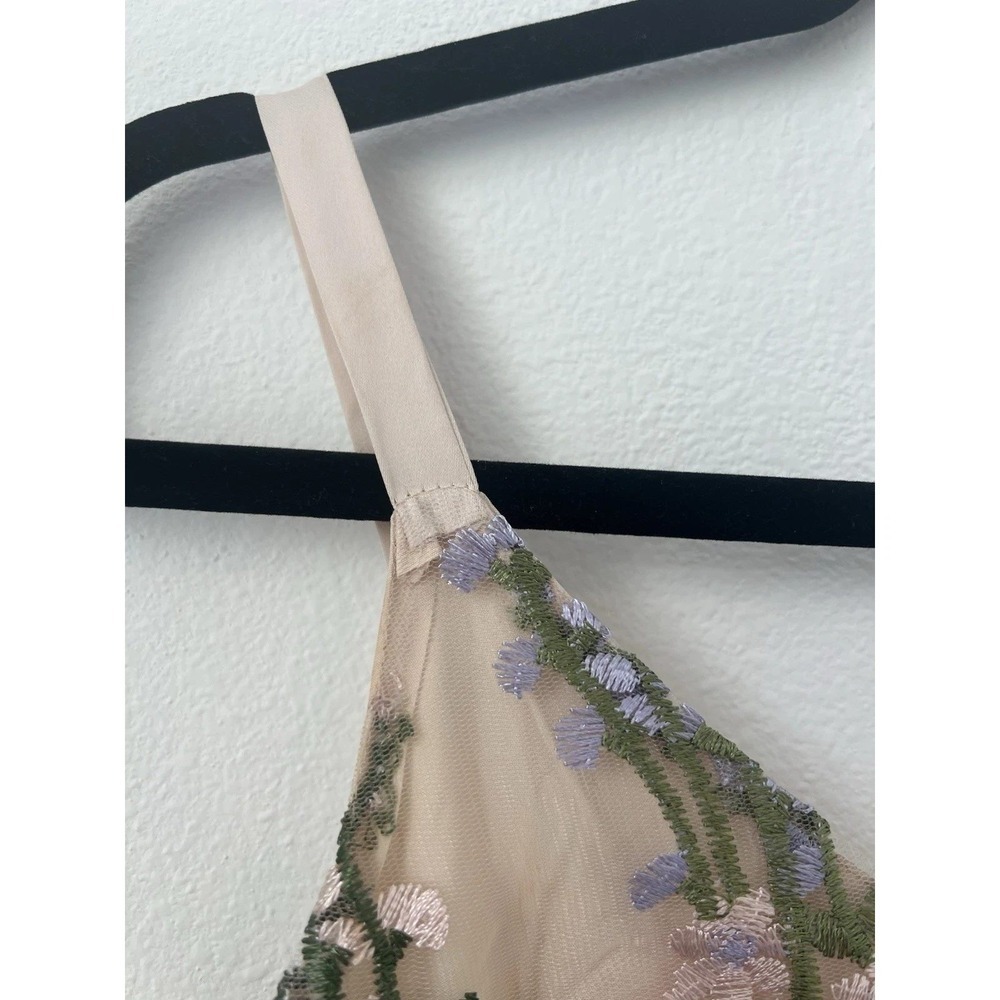 IWEMEK Floral Embroidered Mesh Maxi Dress V-Neck Beige Small 0497 - Picture 8 of 16